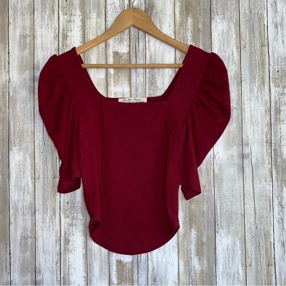 FP We The Free Red Night Lily Puff Sleeve Blouse - Picture 2 of 5